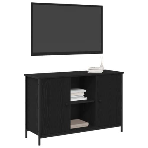 TV-bänk Svart ek 101x35x65 cm Konstruerat trä och stål