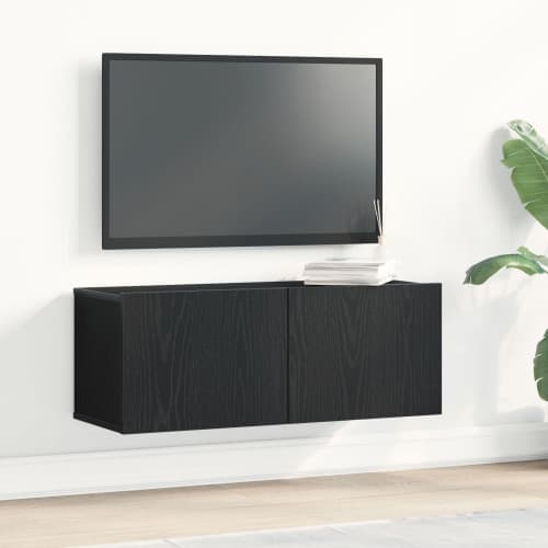TV Vägghyllor (Set av 2) - Svart Ek, 80x30x30 cm, Tillverkad av Konstruerat Trä