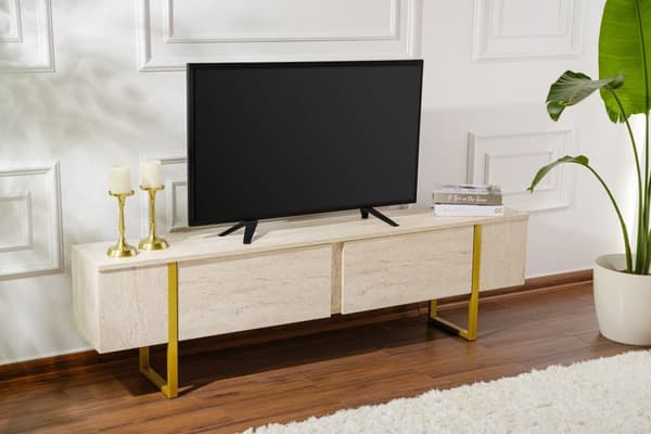 TV-bänk, Serenity - Travertin, 180x50 cm, Gyllene