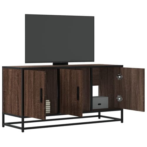 Tv-bänk brun ek 100x35x50 cm konstruerat trä och metall
