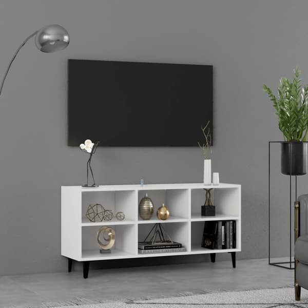 TV-bänk med metallben vit 103,5x30x50 cm