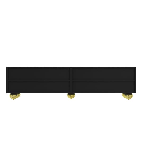 Moderne tv-bord 170x38x44 cm - med 4 teksturerede låger - gylden kant - runde gyldne ben - sort