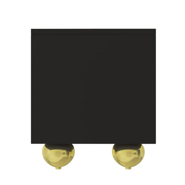 Moderne tv-bord 170x38x44 cm - med 4 teksturerede låger - gylden kant - runde gyldne ben - sort