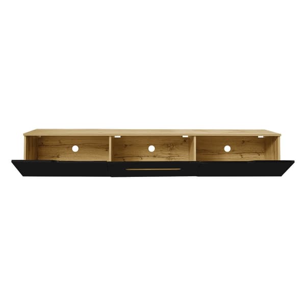TV-taso 180x35x30 cm - Kiiltävä pinta - 16-värisellä LED-valaistuksella - seinäasennus - musta + luonnonvärinen