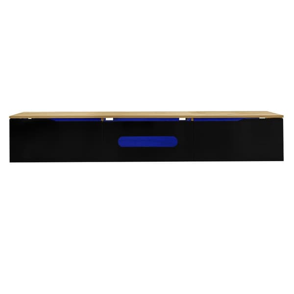 TV-taso 180x35x30 cm - Kiiltävä pinta - 16-värisellä LED-valaistuksella - seinäasennus - musta + luonnonvärinen