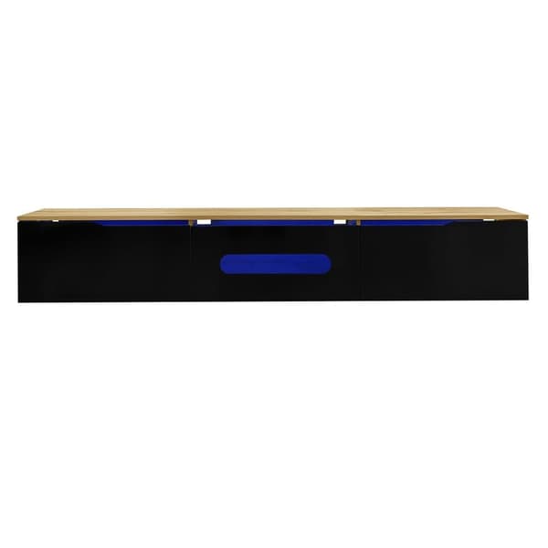TV-taso 180x35x30 cm - Kiiltävä pinta - 16-värisellä LED-valaistuksella - seinäasennus - musta + luonnonvärinen
