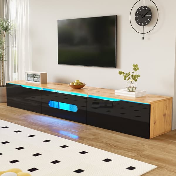 TV-taso 180x35x30 cm - Kiiltävä pinta - 16-värisellä LED-valaistuksella - seinäasennus - musta + luonnonvärinen