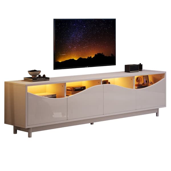 TV-skab 175x38x51 cm - med 2 låger - sikkerhedsglasdøre - LED-belysning - hvid