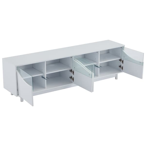 TV-skab 175x38x51 cm - med 2 låger - sikkerhedsglasdøre - LED-belysning - hvid