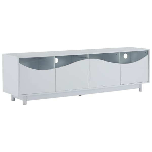 TV-skab 175x38x51 cm - med 2 låger - sikkerhedsglasdøre - LED-belysning - hvid