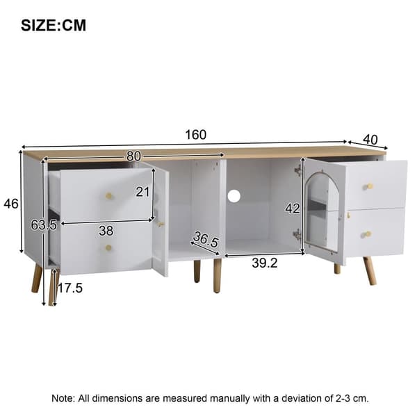 TV-skab 40x160x63,5 cm - med 2 låger - med 4 skuffer - spånplade - hvid