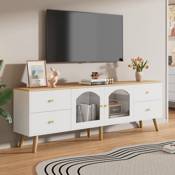 TV-skab 40x160x63,5 cm - med 2 låger - med 4 skuffer - spånplade - hvid
