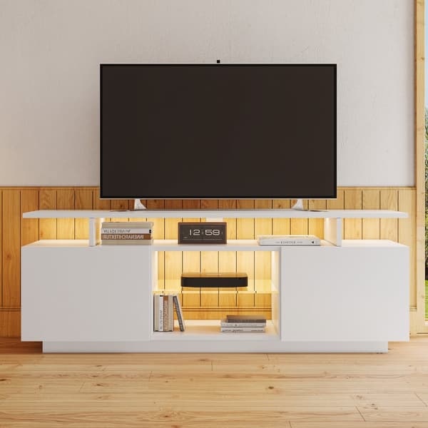 TV-möbel 40x150x53 cm - med LED-belysning - hyllor - för 60-tums TV - vit