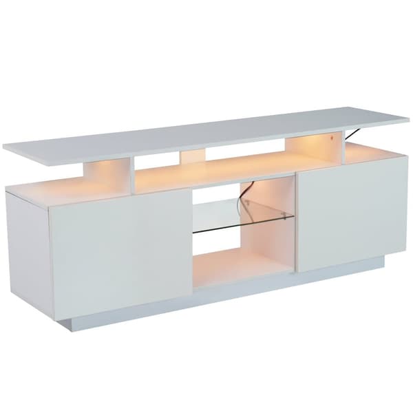 TV-taso 40x150x53 cm - LED-valaistuksella - hyllyt - 60 tuuman televisiolle - valkoinen