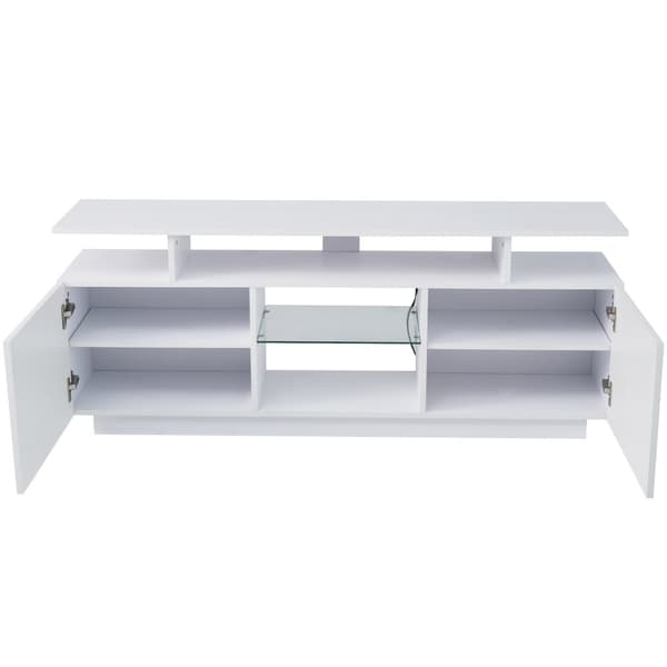 TV-möbel 40x150x53 cm - med LED-belysning - hyllor - för 60-tums TV - vit
