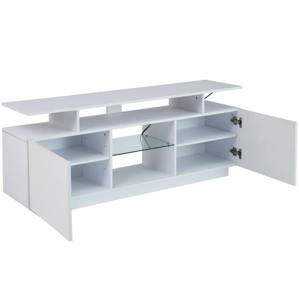 TV-möbel 40x150x53 cm - med LED-belysning - hyllor - för 60-tums TV - vit