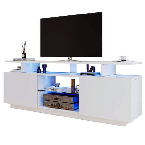 TV-möbel 40x150x53 cm - med LED-belysning - hyllor - för 60-tums TV - vit