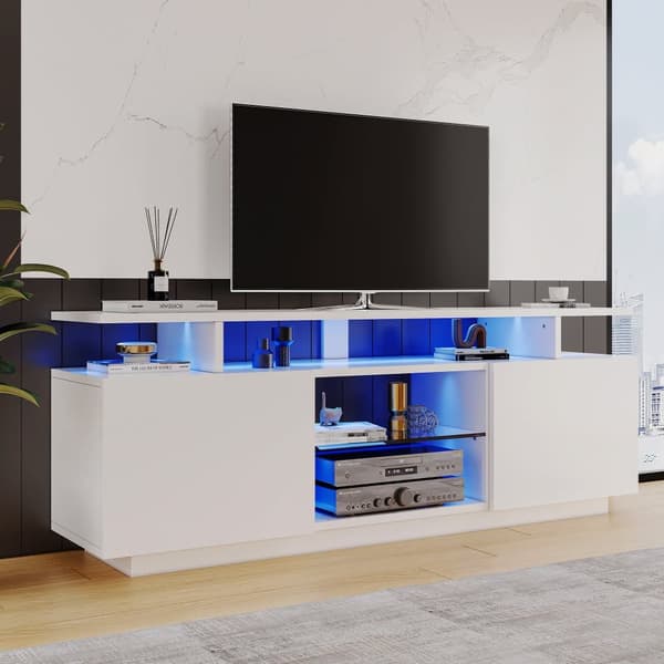 TV-möbel 40x150x53 cm - med LED-belysning - hyllor - för 60-tums TV - vit