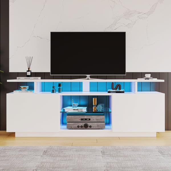 TV-möbel 40x150x53 cm - med LED-belysning - hyllor - för 60-tums TV - vit
