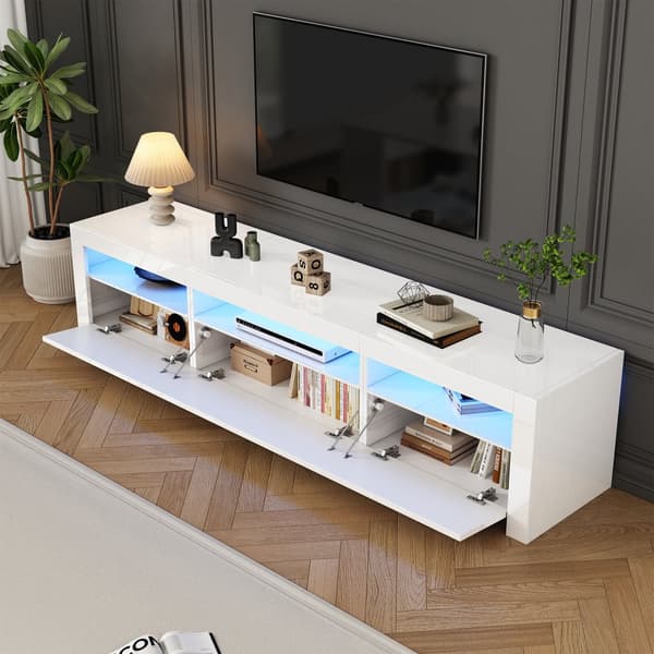 TV-bord 190x24x40 cm - Med LED-belysning - Opbevaringsplads - Til 80-tommer TV - Hvid