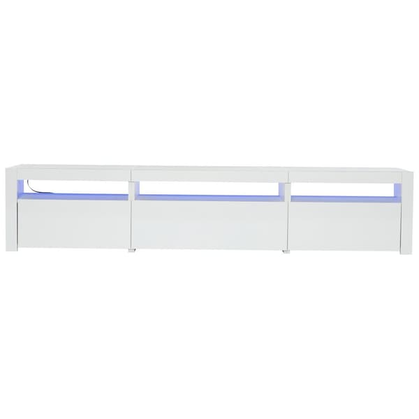 TV-bord 190x24x40 cm - Med LED-belysning - Opbevaringsplads - Til 80-tommer TV - Hvid