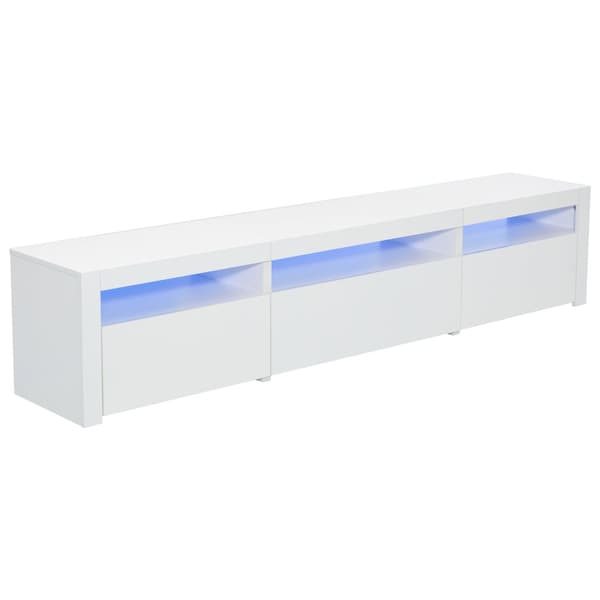 TV-bord 190x24x40 cm - Med LED-belysning - Opbevaringsplads - Til 80-tommer TV - Hvid