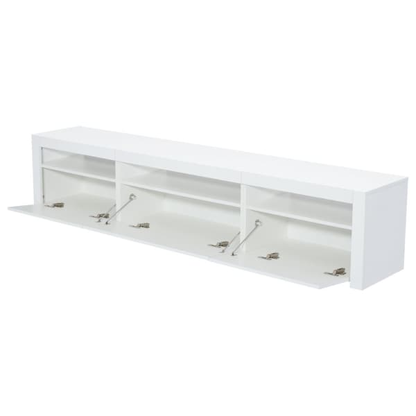 TV-bord 190x24x40 cm - Med LED-belysning - Opbevaringsplads - Til 80-tommer TV - Hvid