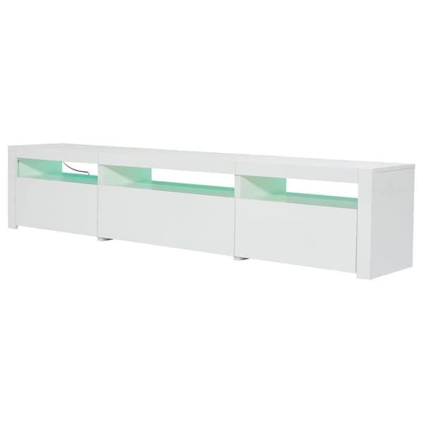 TV-bord 190x24x40 cm - Med LED-belysning - Opbevaringsplads - Til 80-tommer TV - Hvid