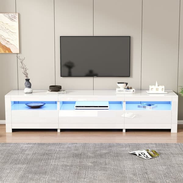 TV-bord 190x24x40 cm - Med LED-belysning - Opbevaringsplads - Til 80-tommer TV - Hvid