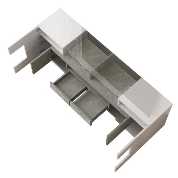 TV-skab 145x30x51 cm - med LED-belysning - med 4 låger - 2 skuffer - hylder - hvid