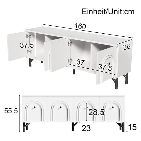 TV-skab 160x38x55,5 cm - med 4 låger - spånplade - hvid