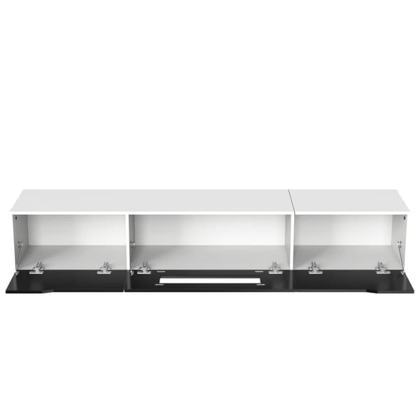 TV-möbel 180x35x30 cm - högglansig yta - med 16-färgad LED-belysning - väggmonterad - svart + vit