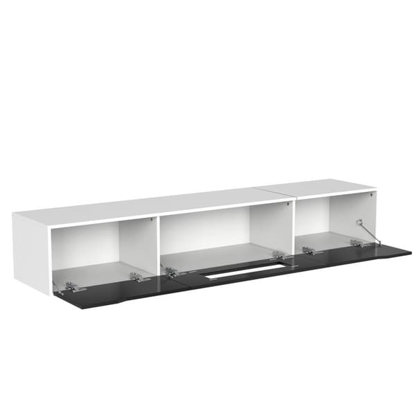 TV-möbel 180x35x30 cm - högglansig yta - med 16-färgad LED-belysning - väggmonterad - svart + vit