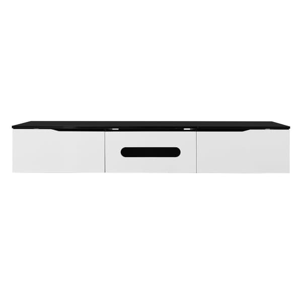 TV-bord 180x35x30 cm - Højglans - LED-belysning i 16 farver - Væghængt - Hvid+Sort