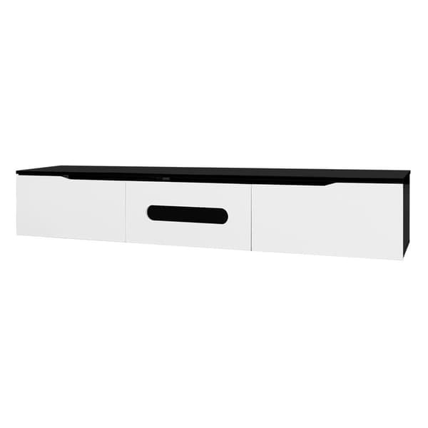 TV-bord 180x35x30 cm - Højglans - LED-belysning i 16 farver - Væghængt - Hvid+Sort