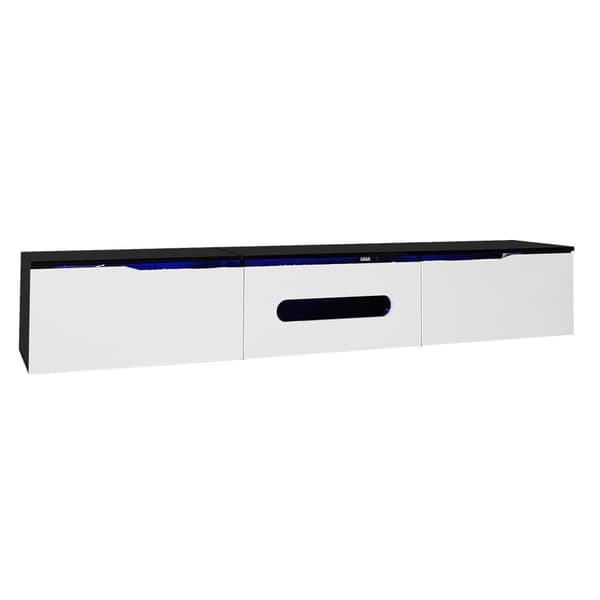 TV-bord 180x35x30 cm - Højglans - LED-belysning i 16 farver - Væghængt - Hvid+Sort