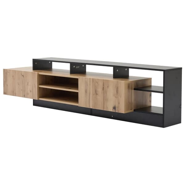 Moderne TV-bord med LED - 2 låger og 6 åbne rum - sort og natur