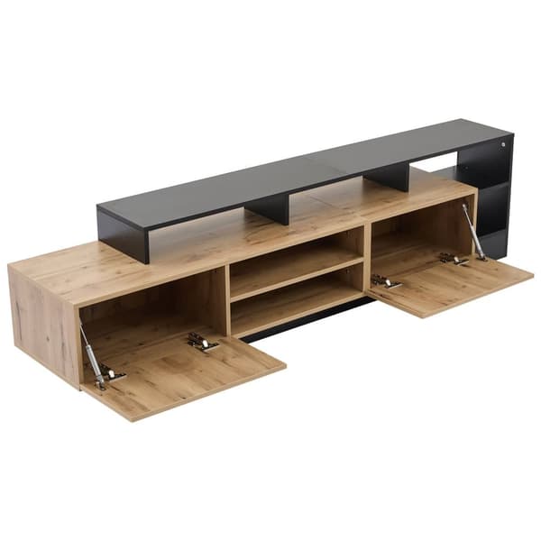 Moderne TV-bord med LED - 2 låger og 6 åbne rum - sort og natur
