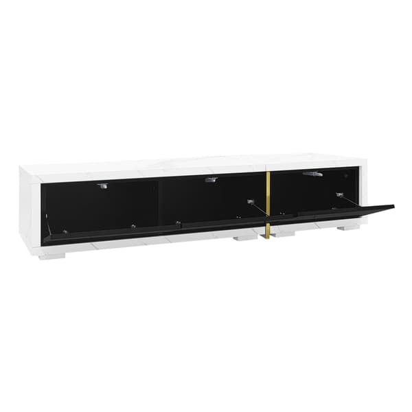TV-möbel med justerbar längd (140-260 cm) - 3 gångjärnsdörrar - vit marmorlook - svartvitt