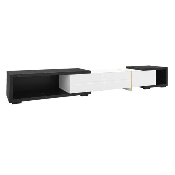 Tv-møbler med justerbar længde (140-260 cm) - 3 foldedøre - sort marmorlook - hvid og sort