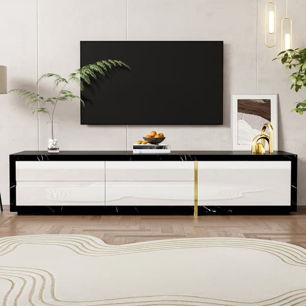 Tv-møbler med justerbar længde (140-260 cm) - 3 foldedøre - sort marmorlook - hvid og sort