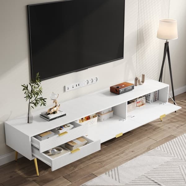 Moderne tv-bord 170 cm - med 2 skuffer og 2 låger - hvid