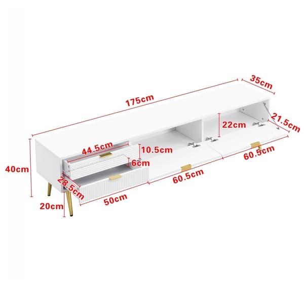 Moderne tv-bord 170 cm - med 2 skuffer og 2 låger - hvid