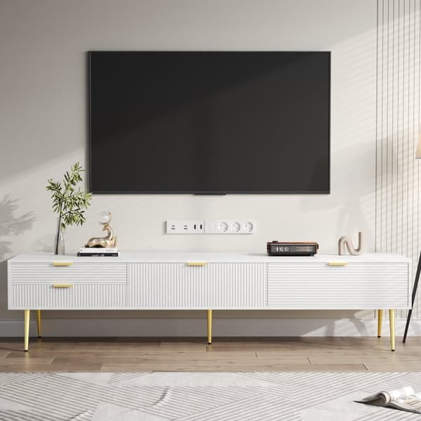 Moderne tv-bord 170 cm - med 2 skuffer og 2 låger - hvid