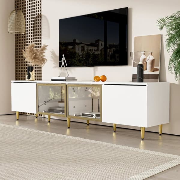 TV-bord 170x33x40 cm - med 4 låger (2 glaslåger) - spånplade - hvid