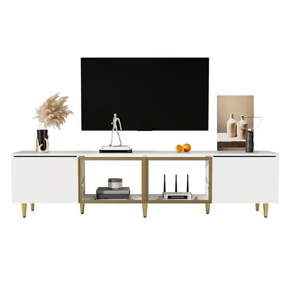 TV-bord 170x33x40 cm - med 4 låger (2 glaslåger) - spånplade - hvid