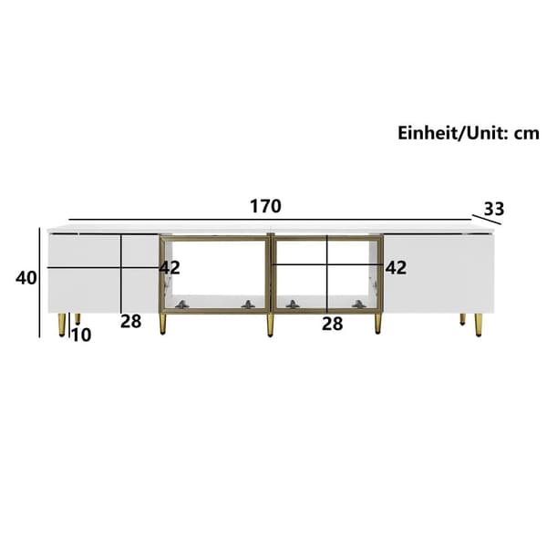 TV-bord 170x33x40 cm - med 4 låger (2 glaslåger) - spånplade - hvid