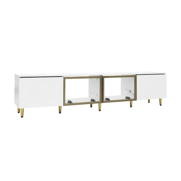 TV-bord 170x33x40 cm - med 4 låger (2 glaslåger) - spånplade - hvid
