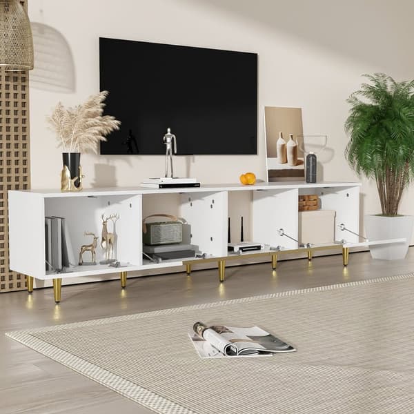 TV-bord 170x33x40 cm - med 4 låger (2 glaslåger) - spånplade - hvid