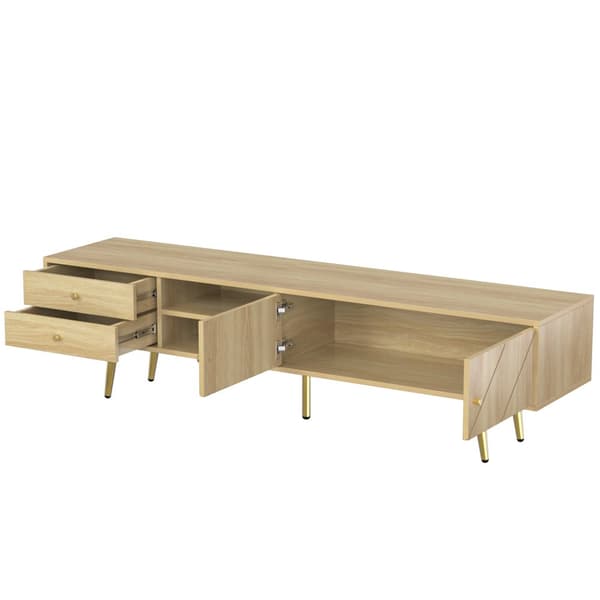 TV-skab 160x36x42cm - med 2 skuffer og 2 låger - gyldne fødder - natur